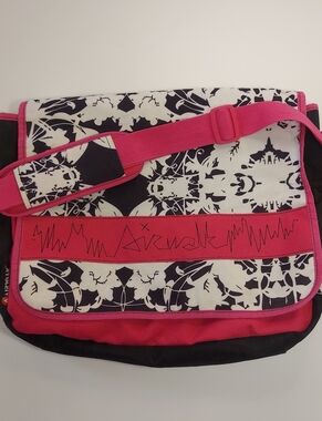 Vintage Airwalk Floral Messenger Bag Pink Black Y2K Crossbody Shoulder Bag